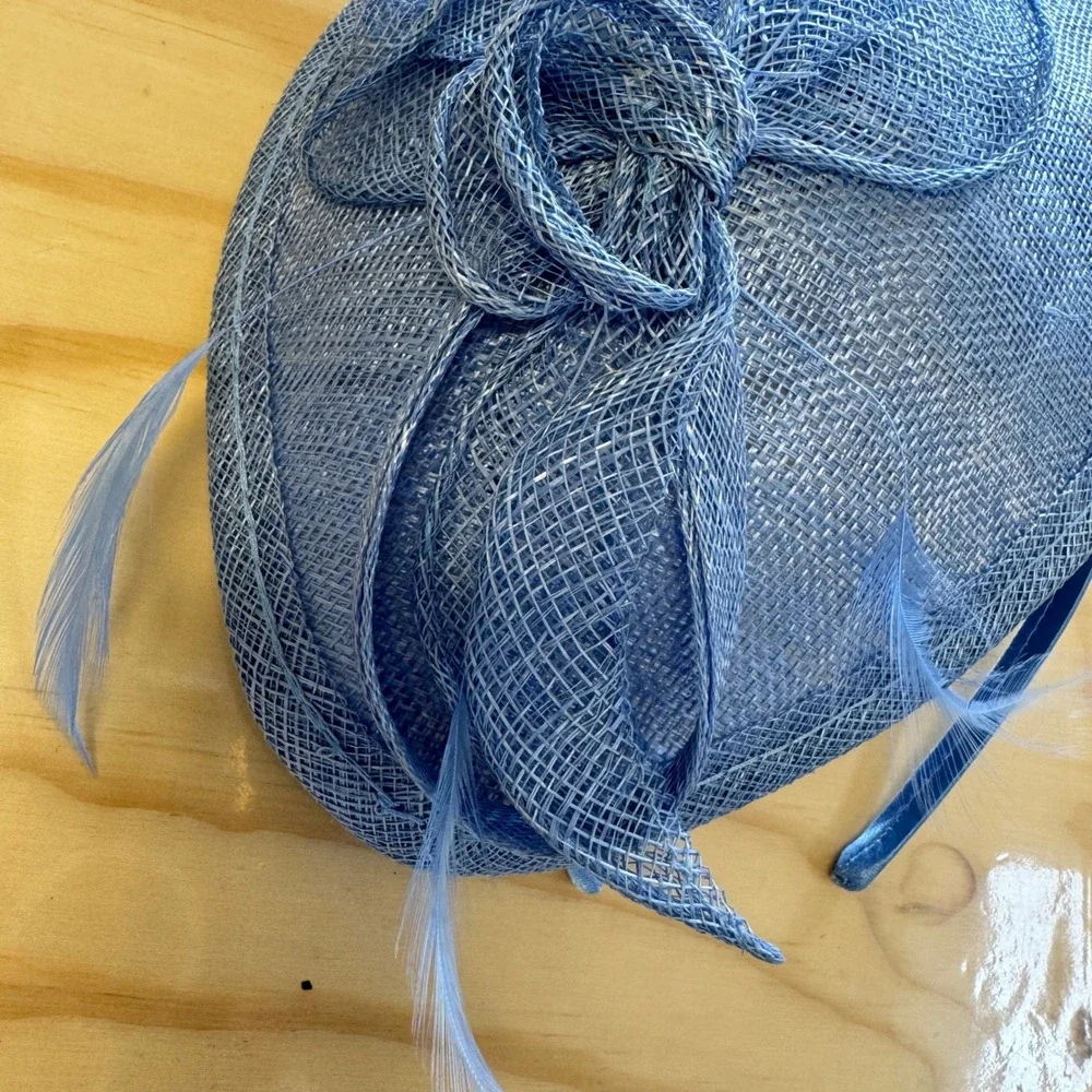 Phase Eight Blue Sinamay Fascinator Hat with‎ Feathers Wedding Guest Tea Party